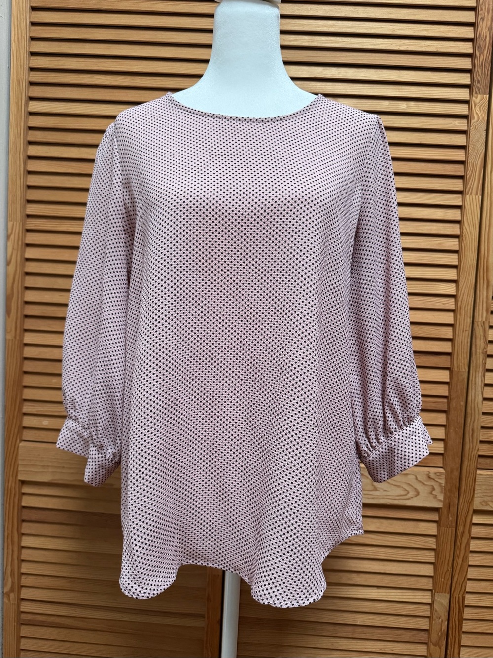 Adrianna Papell Pink Polka Dot Puff Sleeve Blouse Top Size Small Office Wear